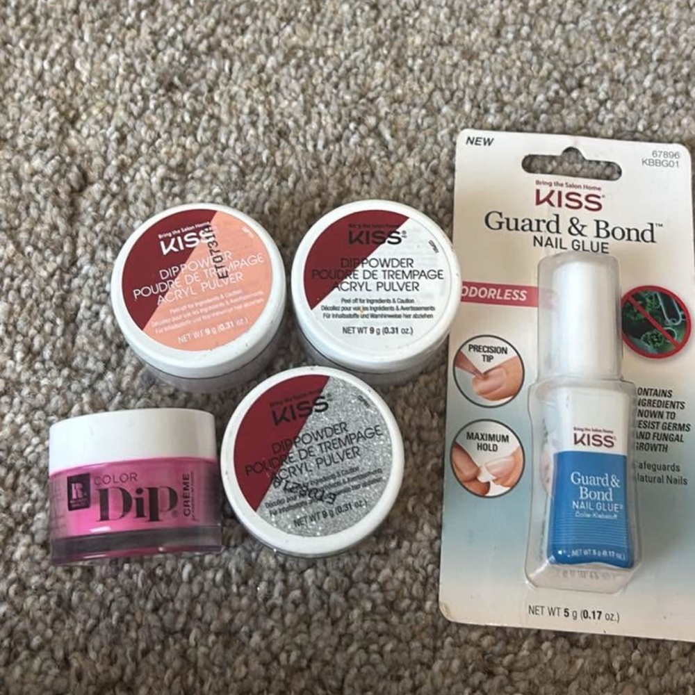 Kiss Dip Powder and Guard & Bond Nail Glue Set - Pink, Red, White